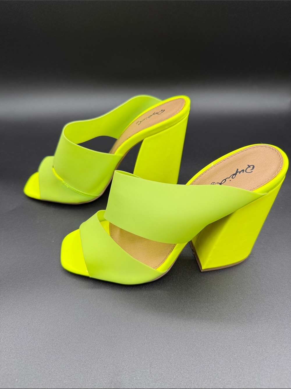 Neon Yellow Open Toe Mule Shoes - Picture 3 of 6